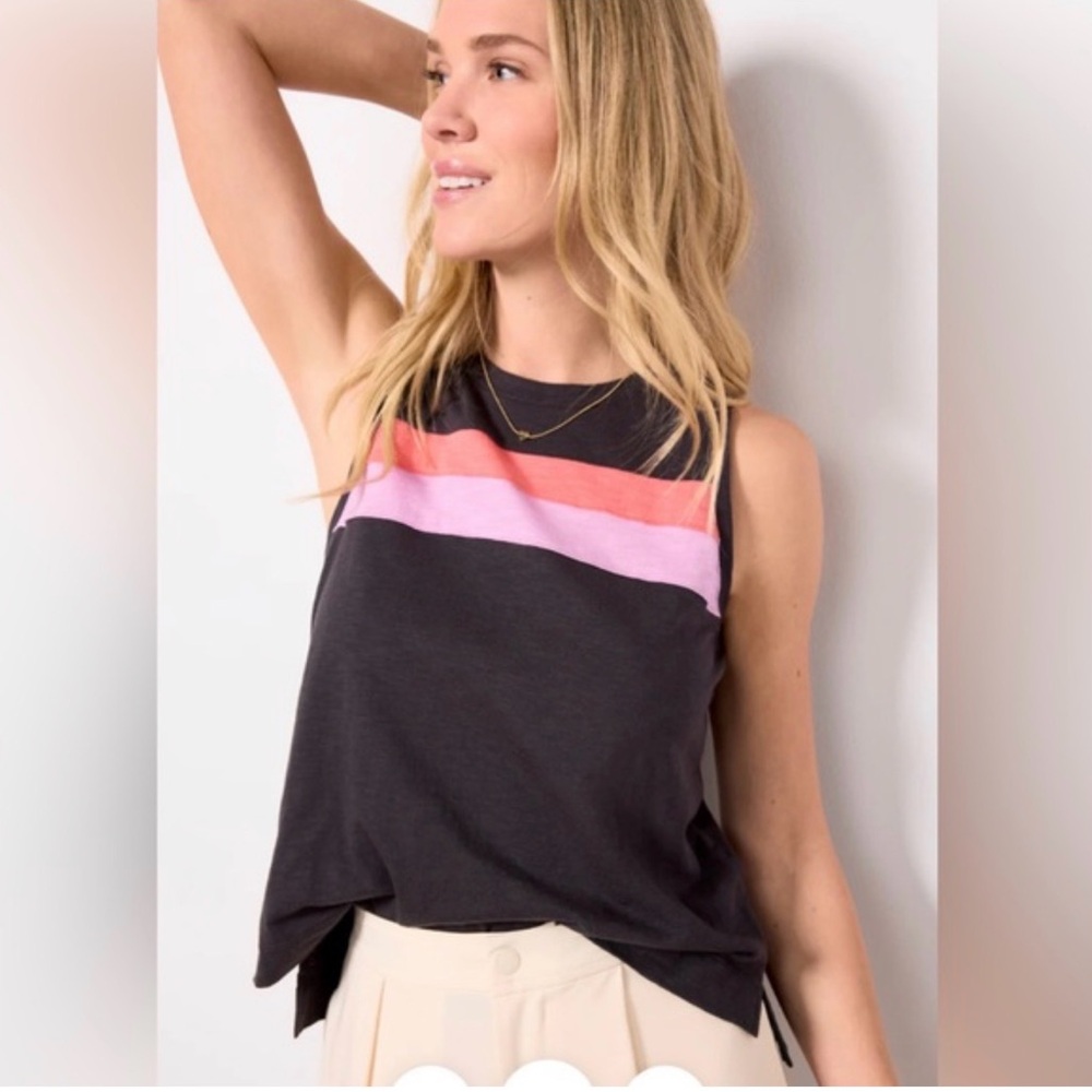 Evereve Black Tank with Vibrant Stripes